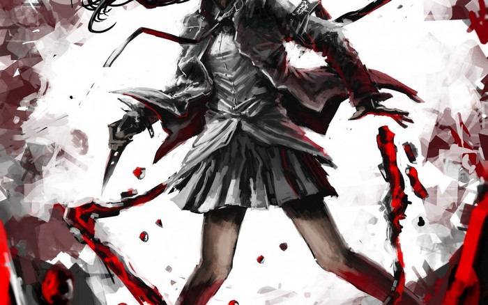 Anime girl with knife and blood