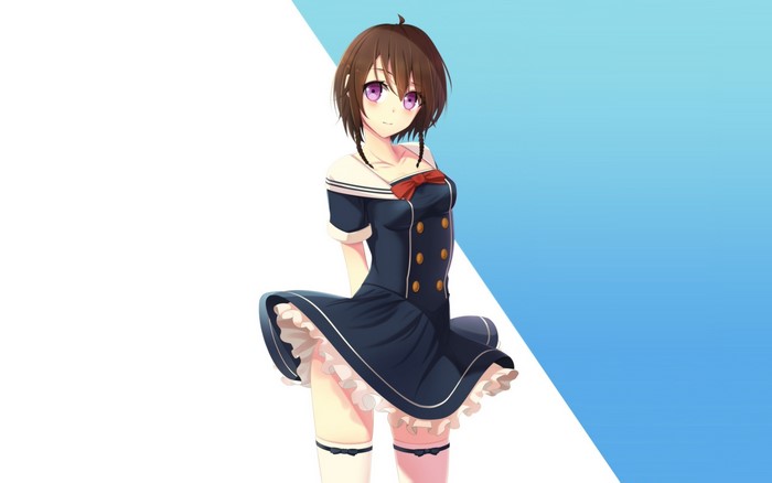 Anime girl with brown hair and purple eyes