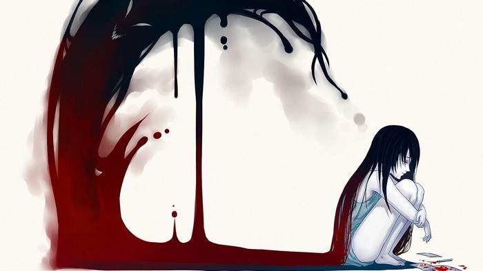 Anime girl with dark ink and blood