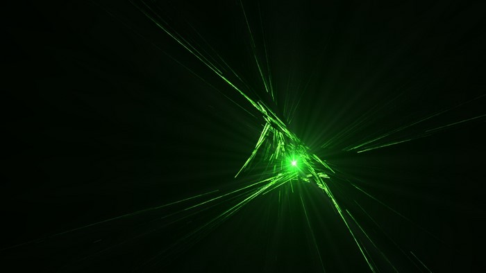 Abstract green light beams emanating from a central point