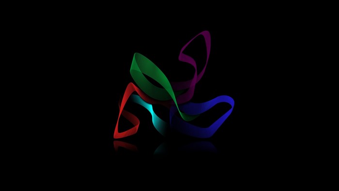 Abstract digital art with colorful ribbons on black background