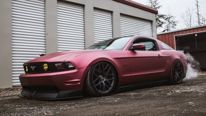 Matte Red Ford Mustang with Smoke