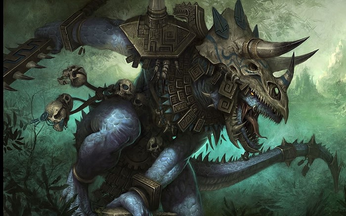 Lizardman warrior with skulls from Warhammer Fantasy