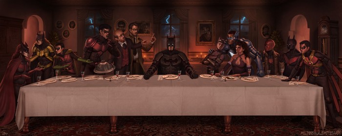 Batman characters in a Last Supper parody