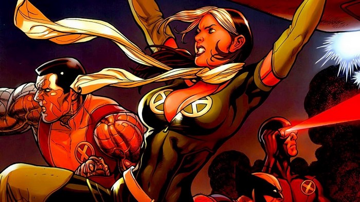 X-Men characters Rogue, Colossus, Cyclops, and Wolverine in battle