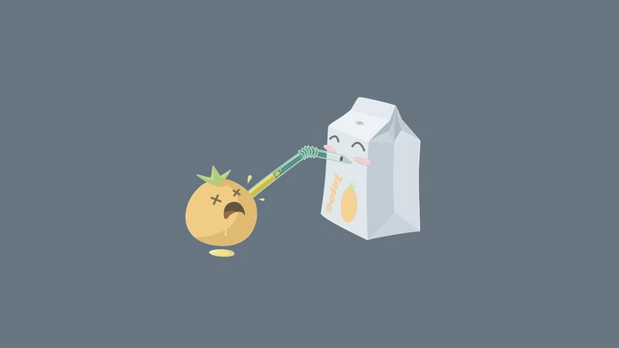Juice box drinking juice from an orange