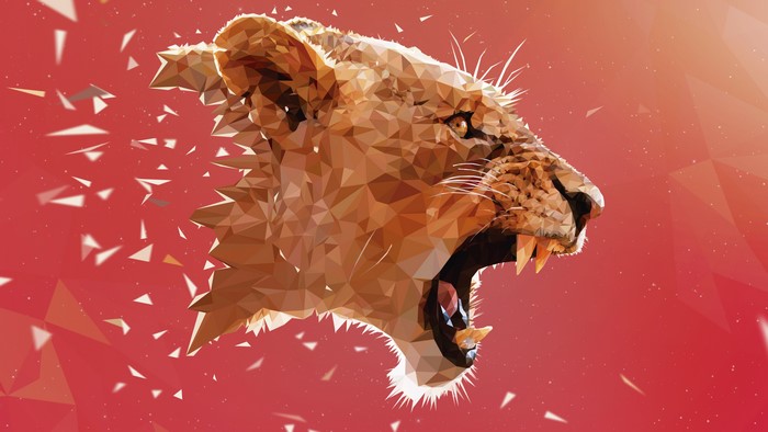 Low Poly Roaring Lion Head with Geometric Design
