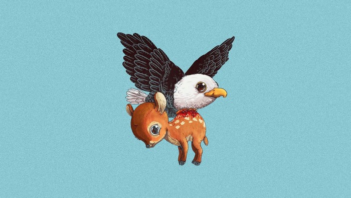 Eagle carrying a headless fawn