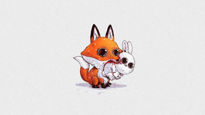 Cute fox eating a rabbit