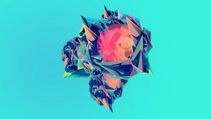 Abstract geometric crystal formation with pink core