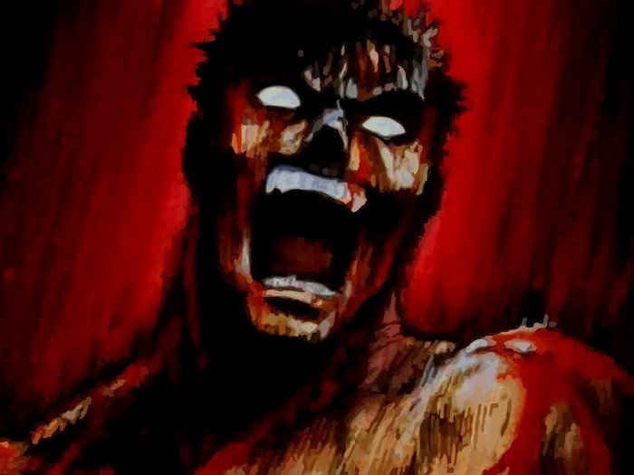 Guts screaming from Berserk manga