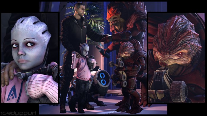 Mass Effect characters including Asari and Krogan