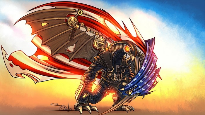 Songbird from Bioshock Infinite with American Flag