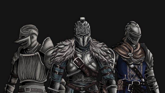 Three knights in armor from Dark Souls video games