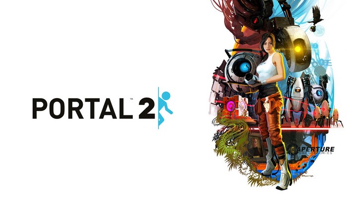 Portal 2 video game logo with Chell