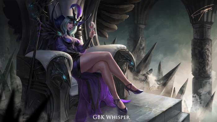 Leblanc from League of Legends sitting on a throne