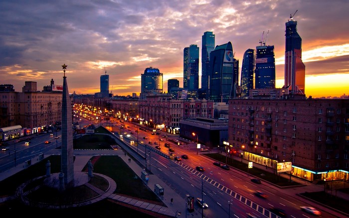 Moscow Cityscape at Sunset with Moscow State University