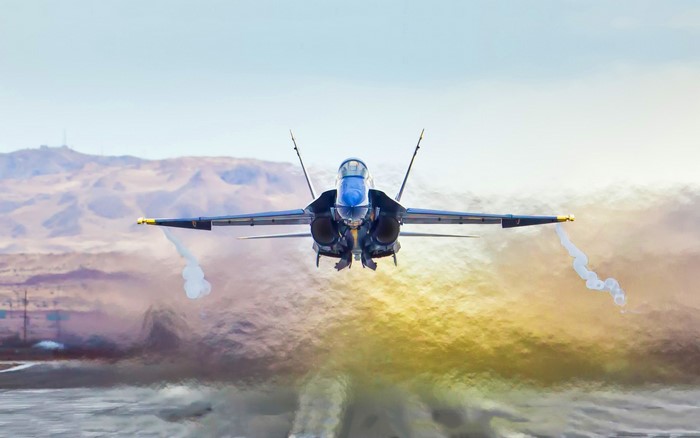 F/A-18 Hornet jet fighter taking off