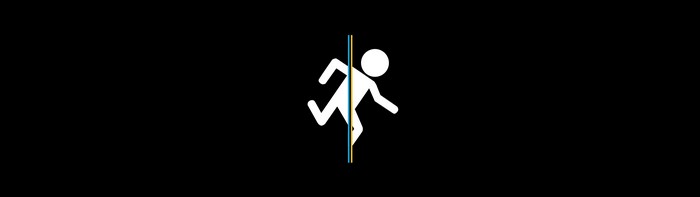 Portal video game logo with running figure