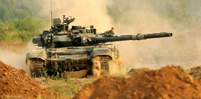 Russian Army T-90 Military Tank in Action