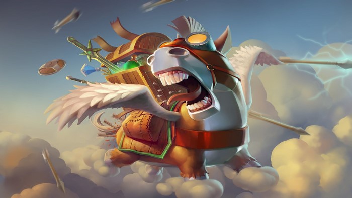 Dota 2 Courier flying through clouds with lightning