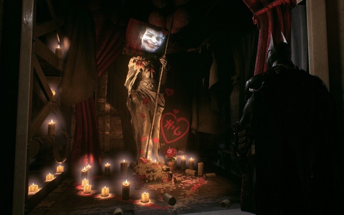 Batman from Batman: Arkham Knight with Joker statue