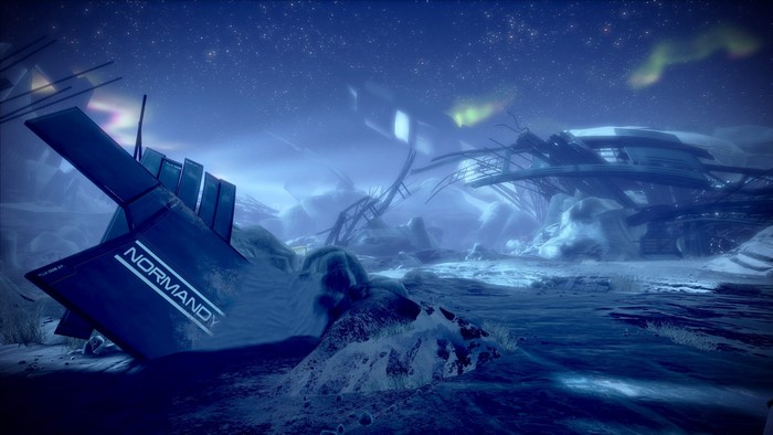 Mass Effect Normandy SR-1 wreckage on alien planet