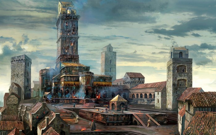 The Witcher 3 Wild Hunt concept art of a city