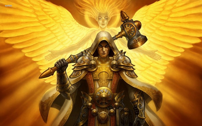 Paladin with Hammer and Angelic Figure from World of Warcraft