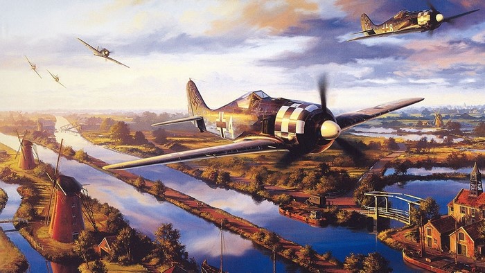 Focke Wulf FW 190 Flying Over Countryside