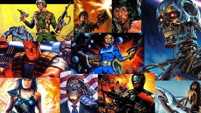 Collage of 1980s action movie characters