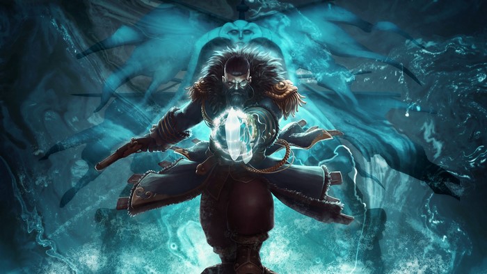 Kunkka from Dota 2 holding a crystal