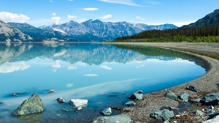 Kluane Lake with Mountains and Forest in Yukon