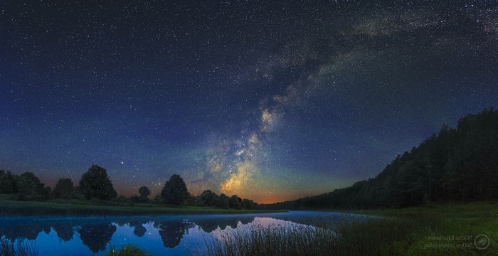Milky Way Galaxy Over Calm Lake at Night