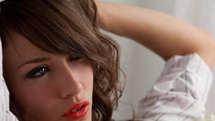 Malena Morgan with red lips