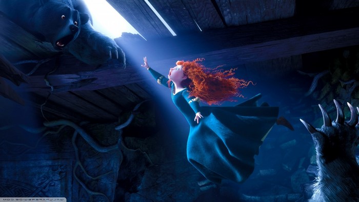 Merida and a bear in Brave