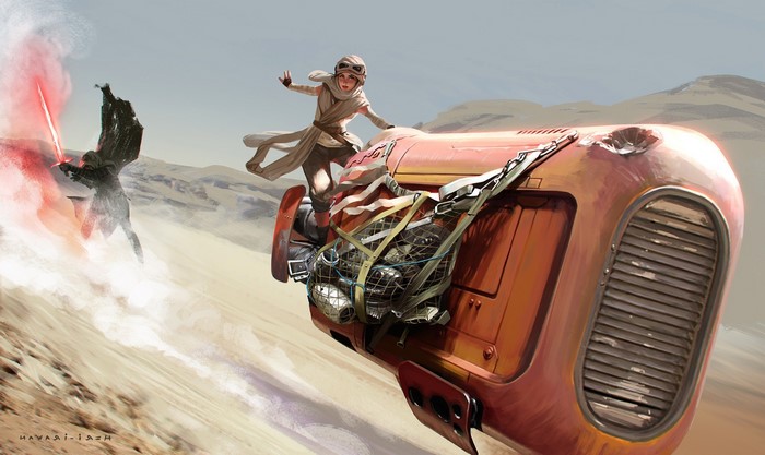 Rey and Kylo Ren from Star Wars: The Force Awakens