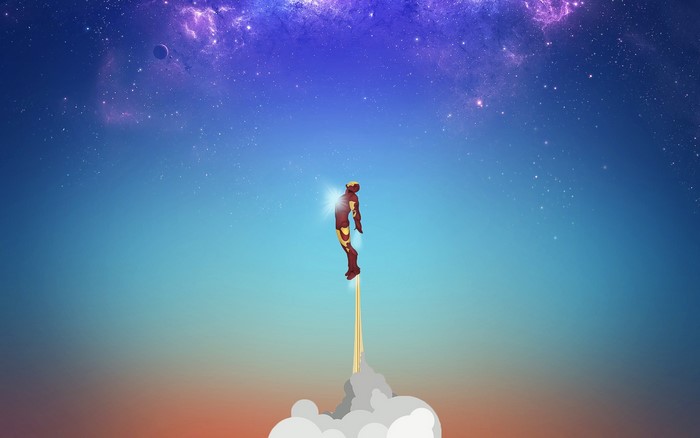 Iron Man flying through space