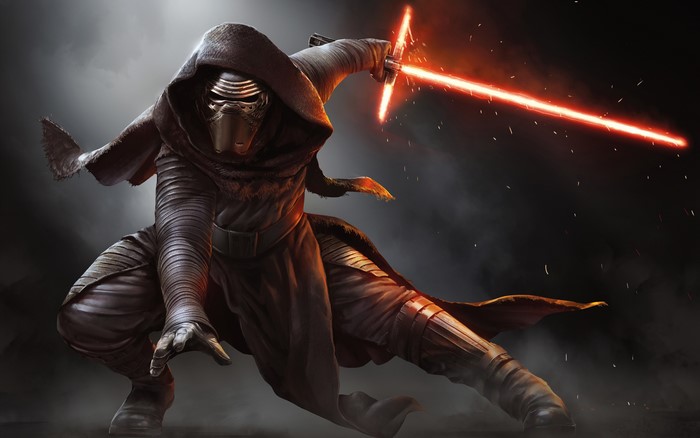 Kylo Ren from Star Wars with a lightsaber