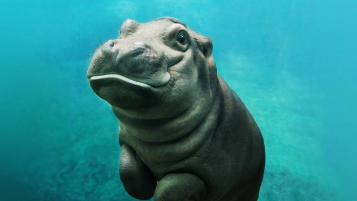 Baby hippo underwater