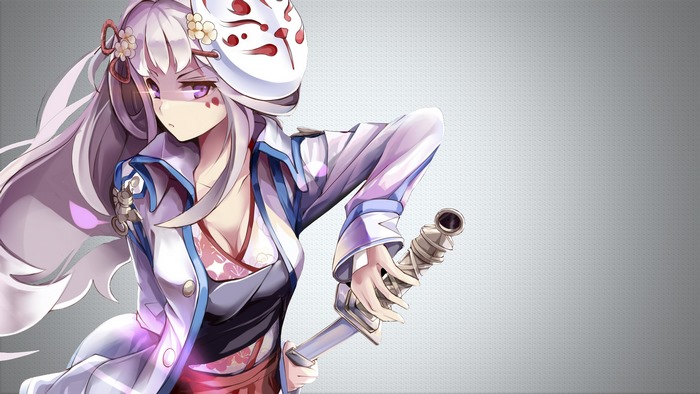 Anime girl with fox mask and sword