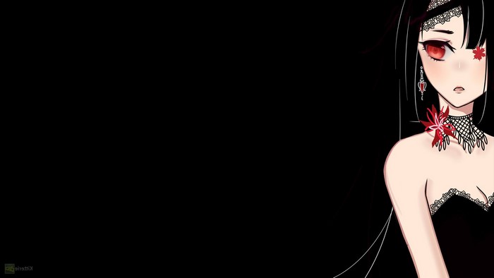 Anime girl with black hair and red eyes