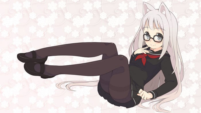 Anime girl with cat ears and glasses