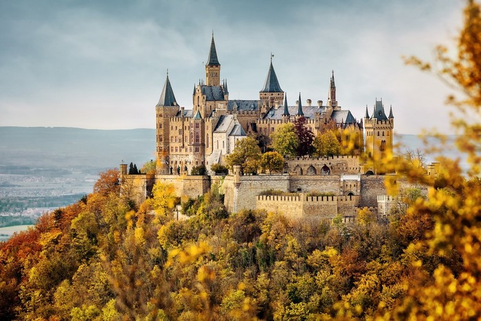 Hohenzollern Castle on Autumn Hill in Germany