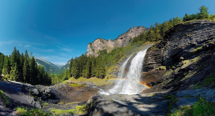Waterfall with Rainbow in French Alps