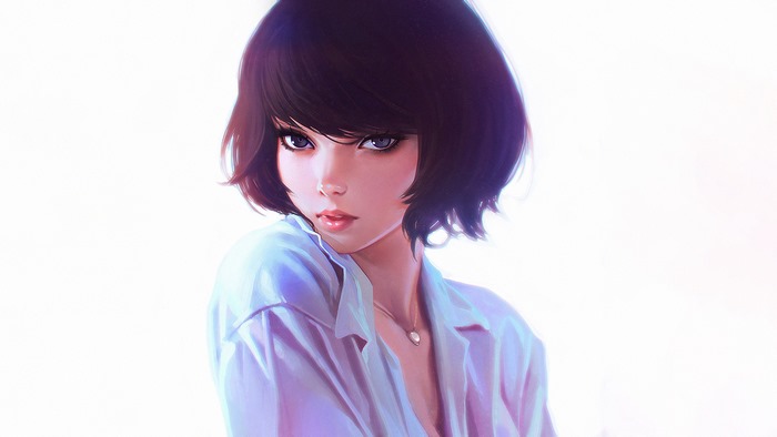 Artwork of a woman with short dark hair