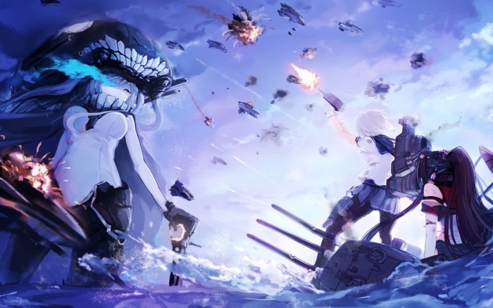 Anime girls in naval battle from Kantai Collection