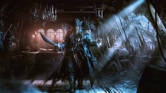 Undead pirate captain on a ghost ship