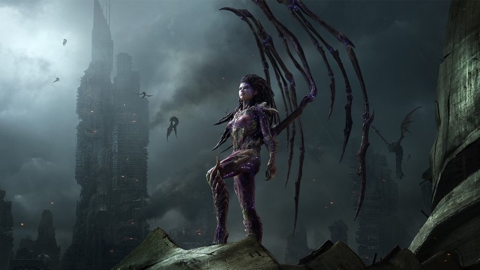 Kerrigan from StarCraft II in a ruined city