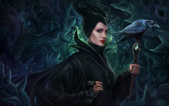 Maleficent with a raven on her staff